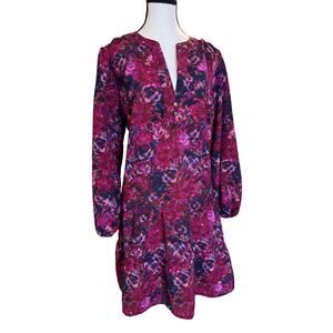 Boho Tiered Floral Mini Dress | Valentines | Pink Burgundy Navy | Size L